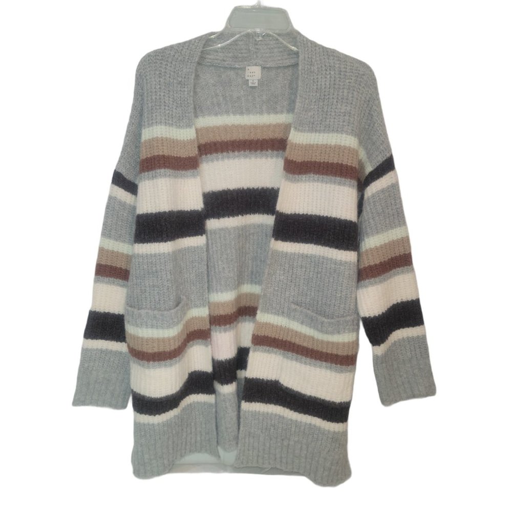 Womens Striped Open Front Cardigan A New Day Gray